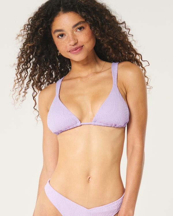 Tapered Jacquard Triangle Bikini Top, Purple