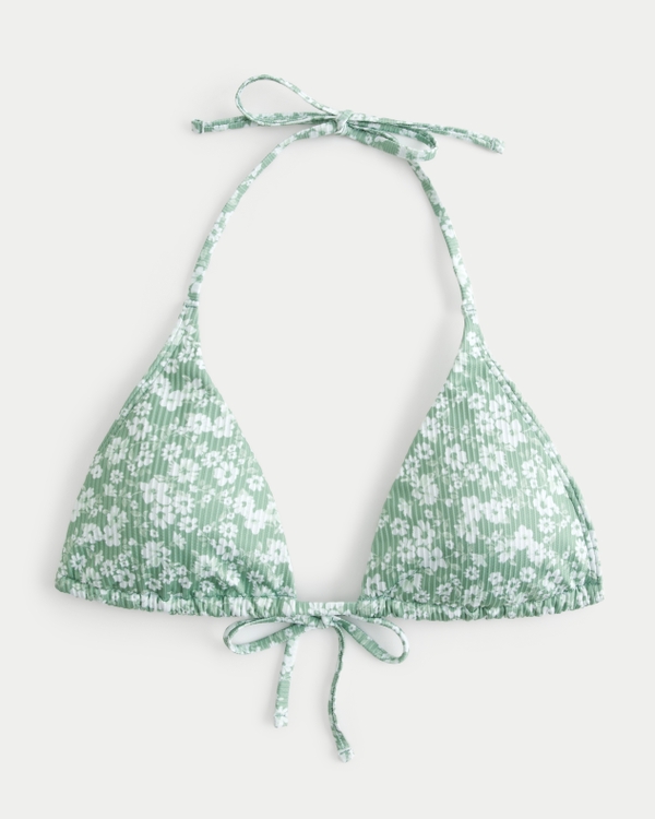 Ribbed Multi-Way Triangle Bikini Top, Green Floral