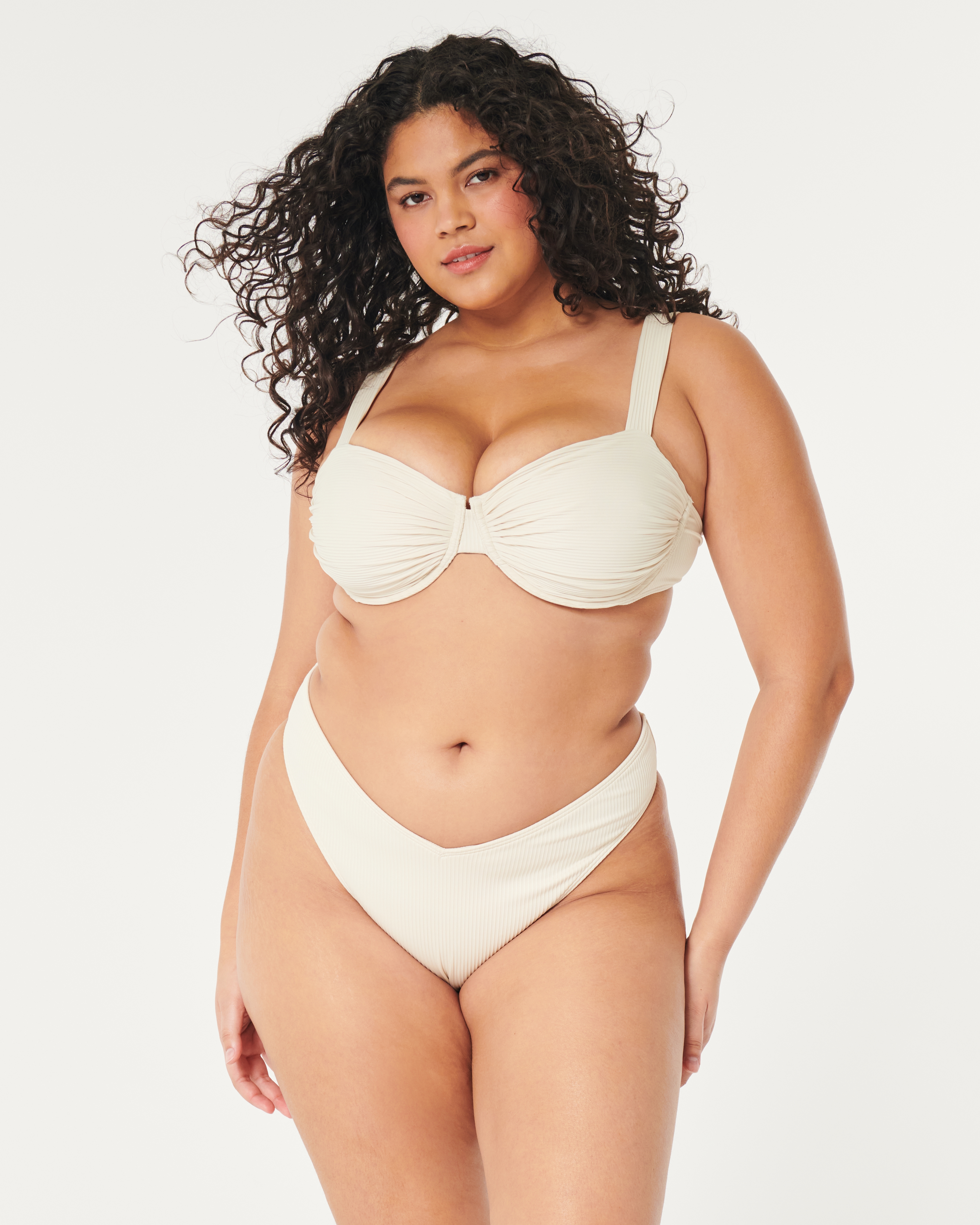 Ribbed V-Front High-Leg Cheeky Bikini Bottom