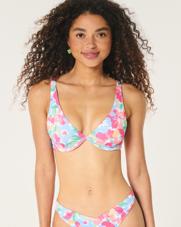 High Apex Ribbed Underwire Bikini Top, Multi Color Floral