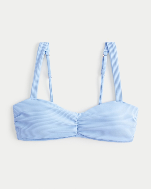 Geripptes, gerafftes Bikinioberteil mit U-Ausschnitt, Hellblau view 2