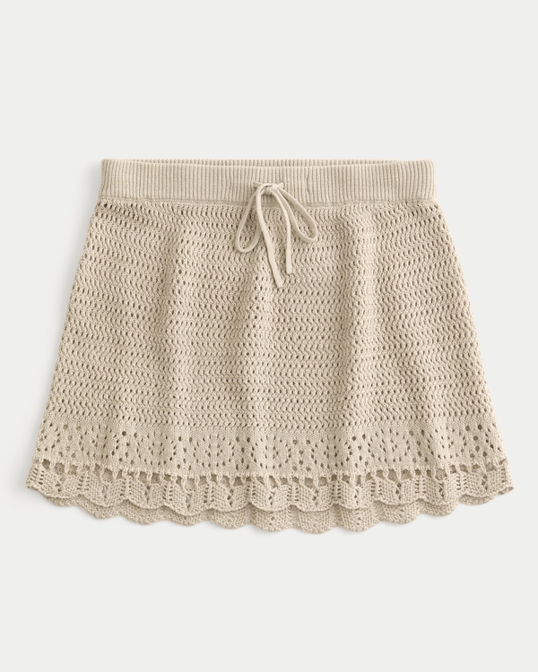 Crochet-Style Cover Up Skirt, Tan