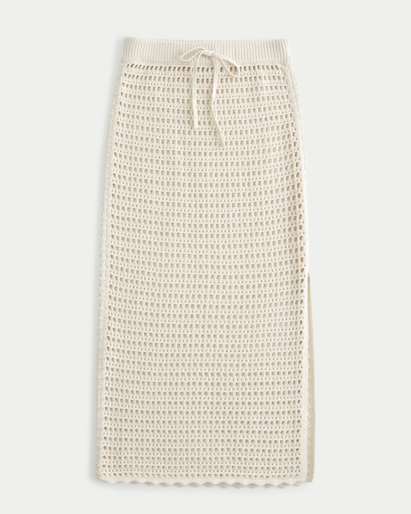 Crochet-Style Cover Up Maxi Skirt, Light Brown
