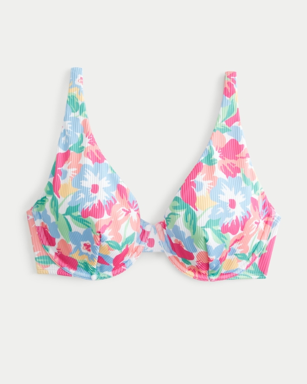 Curvy High Apex Ribbed Underwire Bikini Top, Multi Color Floral