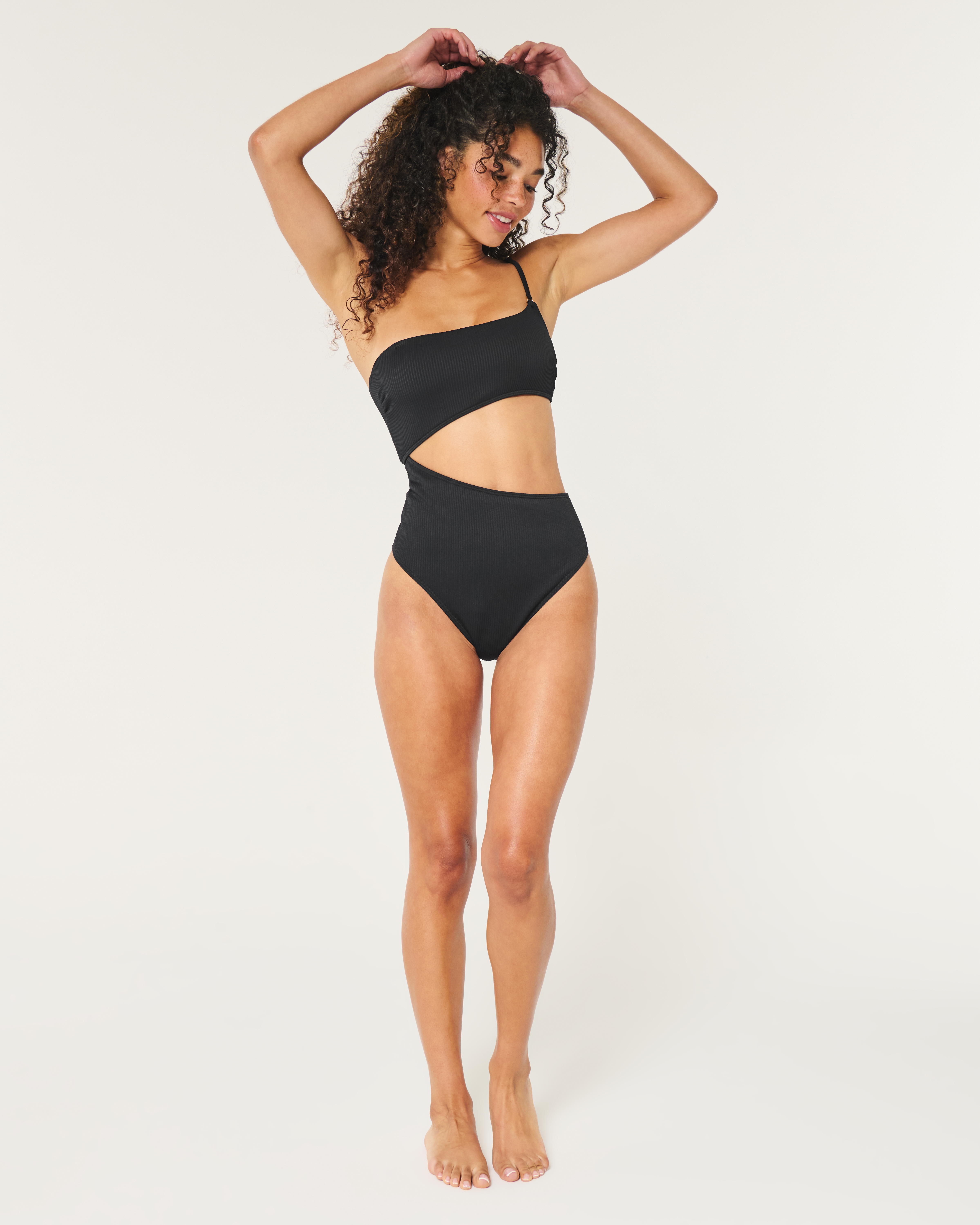 Women s Asymmetrical Ribbed One Piece Swimsuit Women s Sale HollisterCo