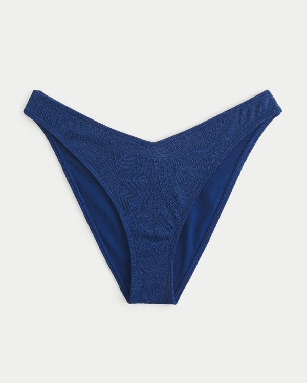 High-Leg V-Waist Jacquard Cheeky Bikini Bottom, Navy view 2
