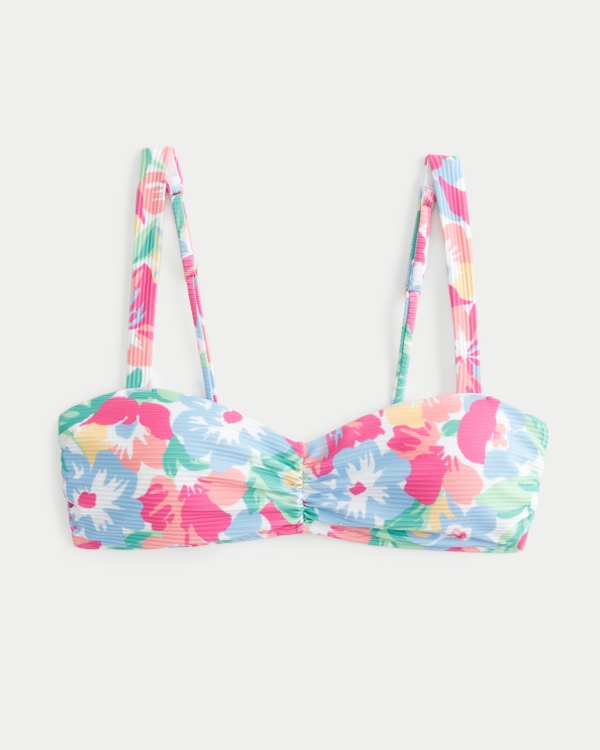 Top Bikini a Coste con Scollo Rotondo, Multi Color Floral