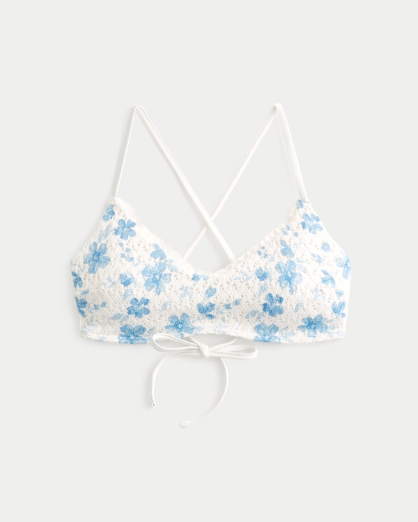 Haut de bikini style crochet à encolure dégagée, White Floral