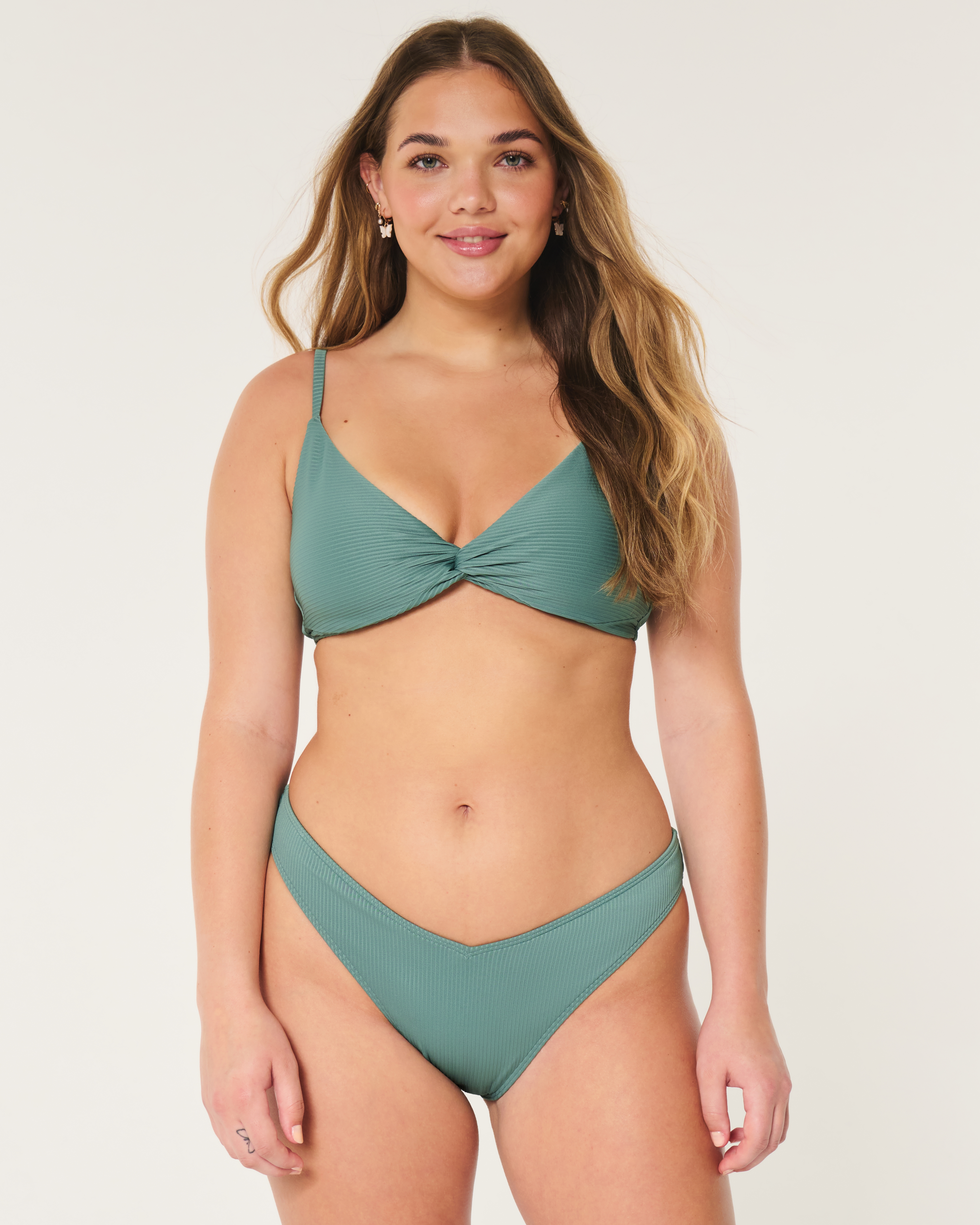 Ribbed V-Front High-Leg Cheeky Bikini Bottom