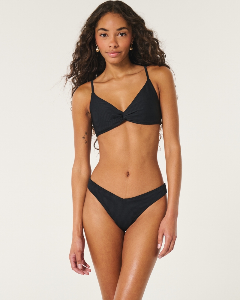 Ribbed V-Front High-Leg Cheeky Bikini Bottom