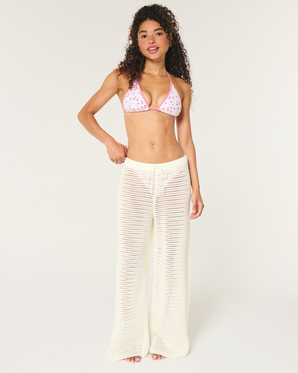 Low-Rise Crochet-Style Cover Up Pants, White