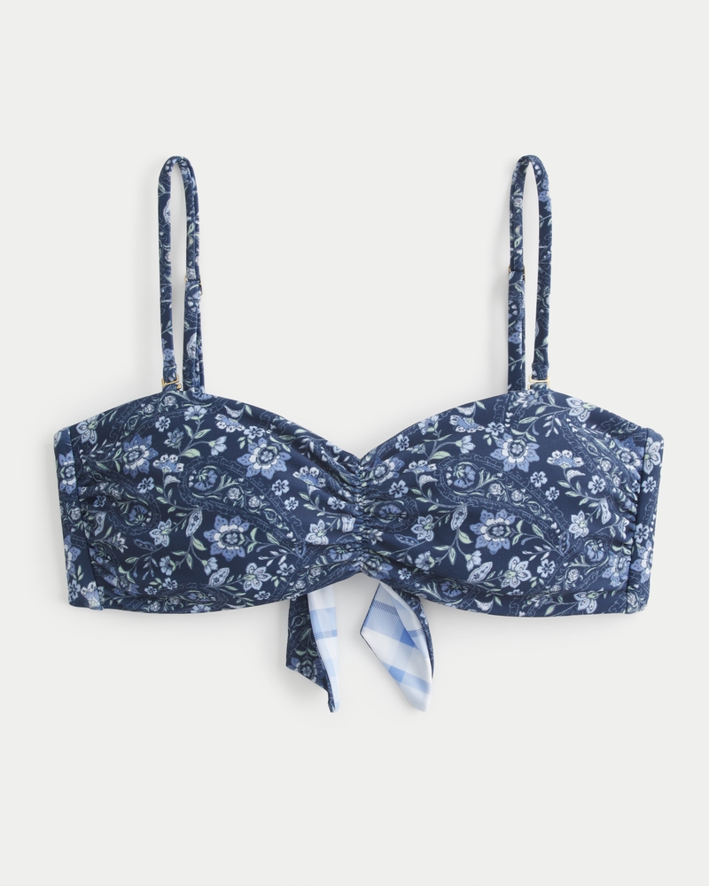 Women s Reversible Cinched Bandeau Bikini Top in Dark Blue Floral Size S from Hollister