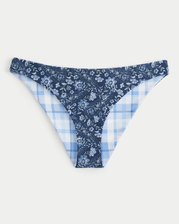 Reversible Low-Rise Cheeky Bikini Bottom, Dark Blue Floral