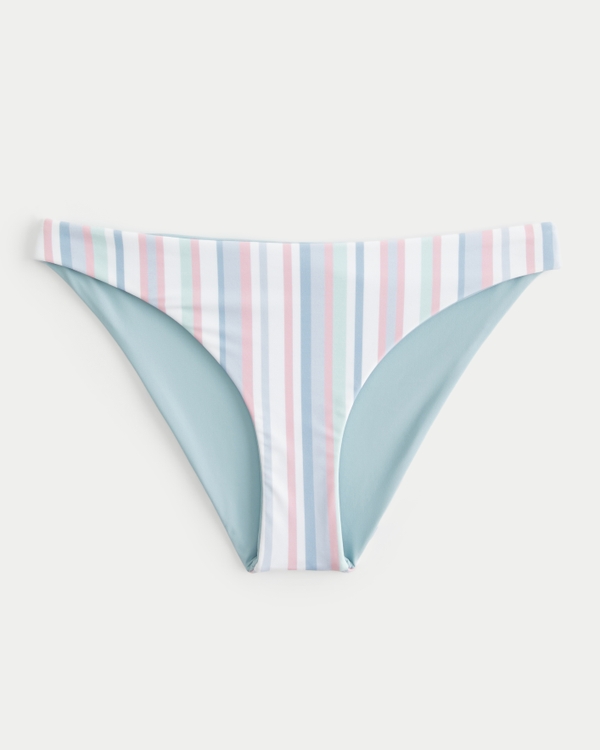 Reversible Low-Rise Cheeky Bikini Bottom, Light Blue Stripe