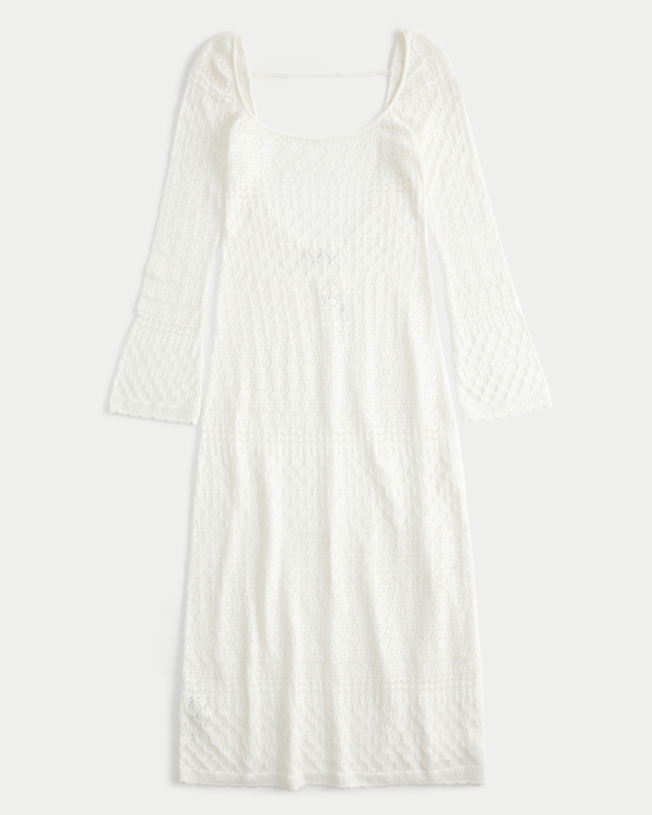 Crochet-Style Cover Up Dress, White