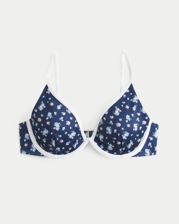 Ribbed Underwire Bikini Top, Navy Pattern