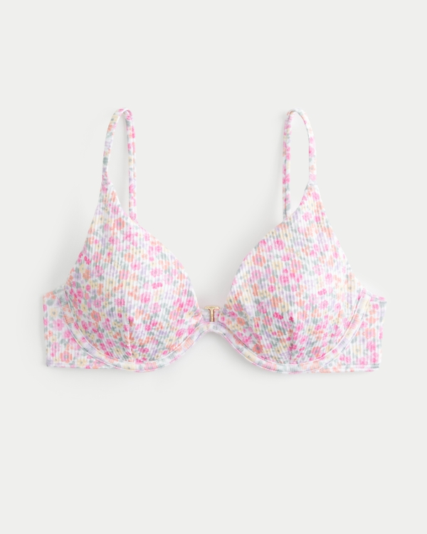 Ribbed Underwire Bikini Top, Pink Floral