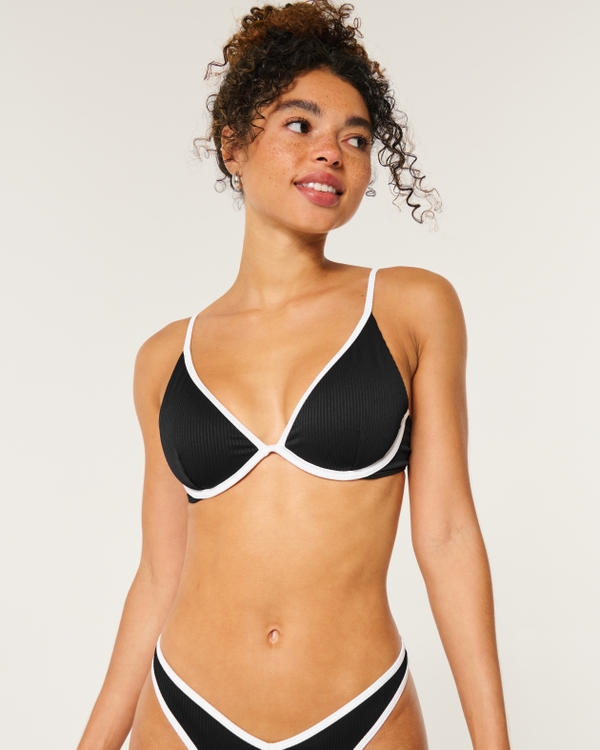 Ribbed Underwire Bikini Top, Black