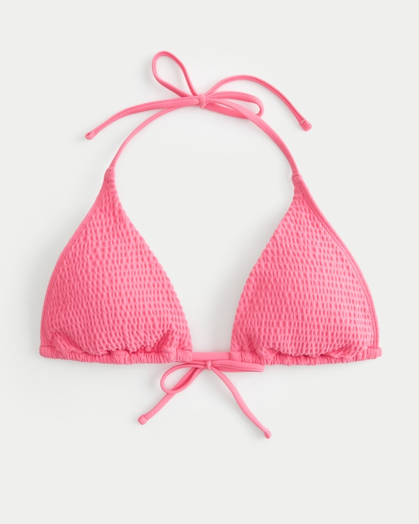 Smocked Multi-Way String Triangle Bikini Top, Pink