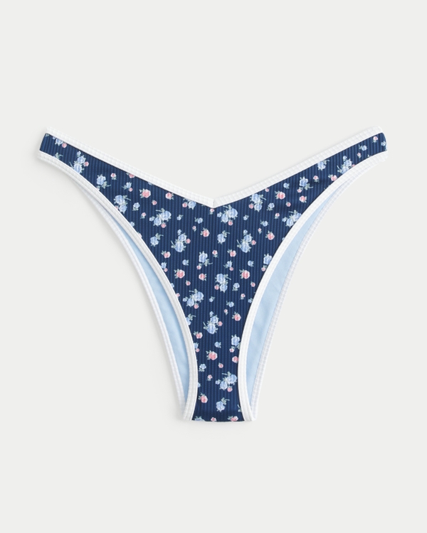 Ribbed High-Leg V-Waist Cheekiest, Navy Pattern