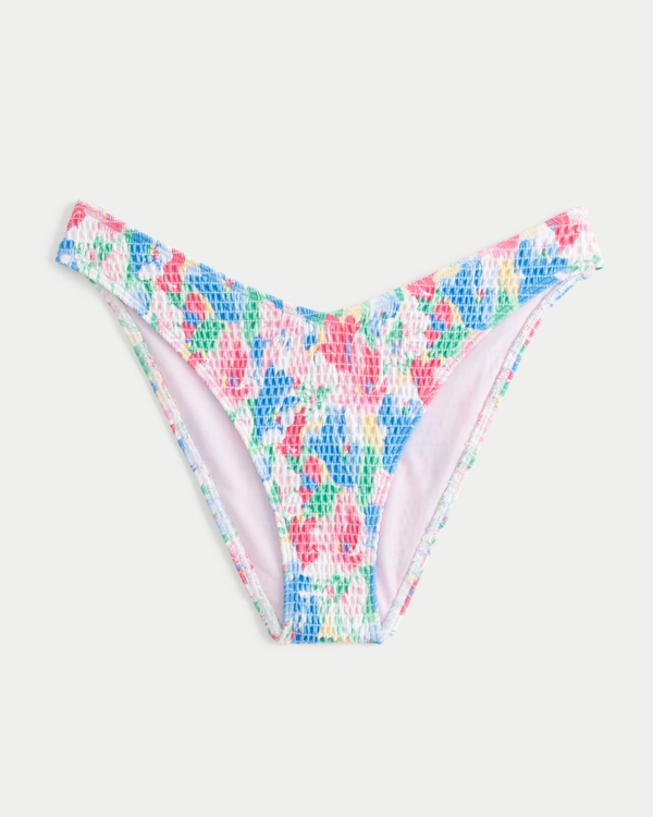 Smocked High-Leg Cheeky Bikini Bottom, Pink Floral