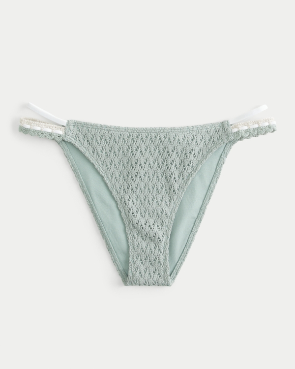 Crochet-Style High-Leg Cheeky Bikini Bottom, Eucalyptus Green