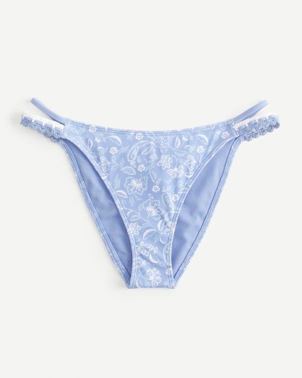 Strappy High-Leg Cheeky Bikini Bottom, Blue Floral