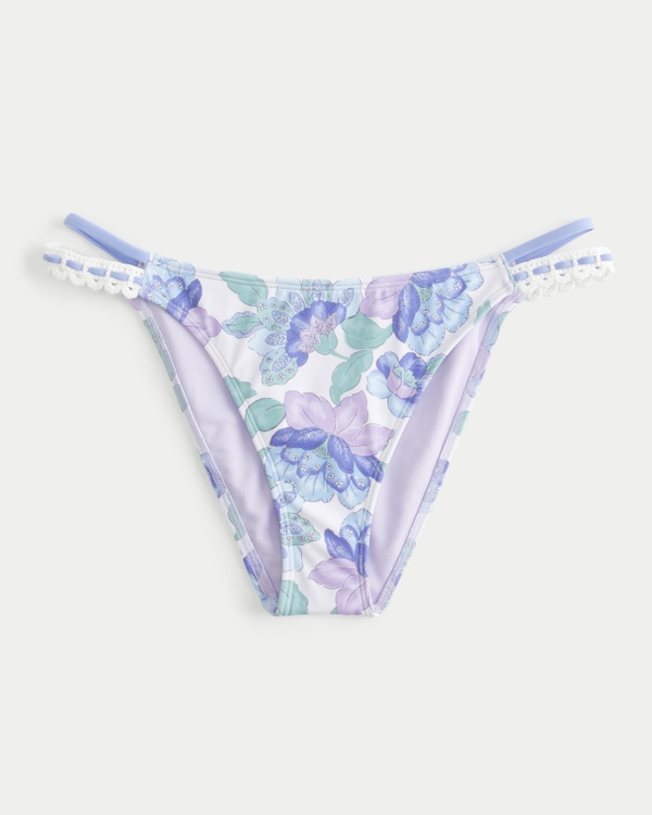 Strappy High-Leg Cheeky Bikini Bottom, Purple Floral