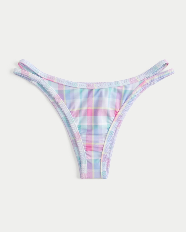 Strappy High-Leg Cheekiest Bikini Bottom, Multi Color Plaid