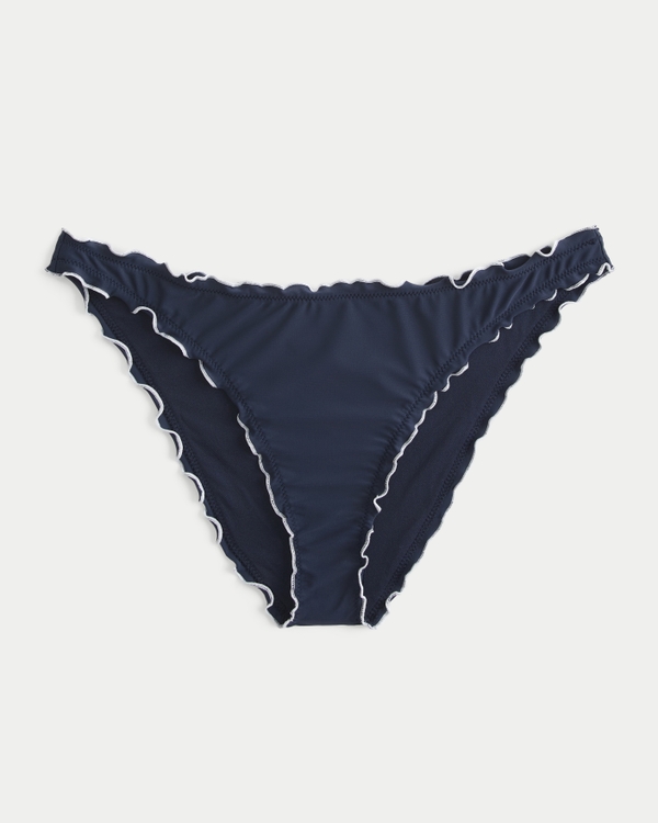 Ruffle Cheeky Bikini Bottom, Navy Blue