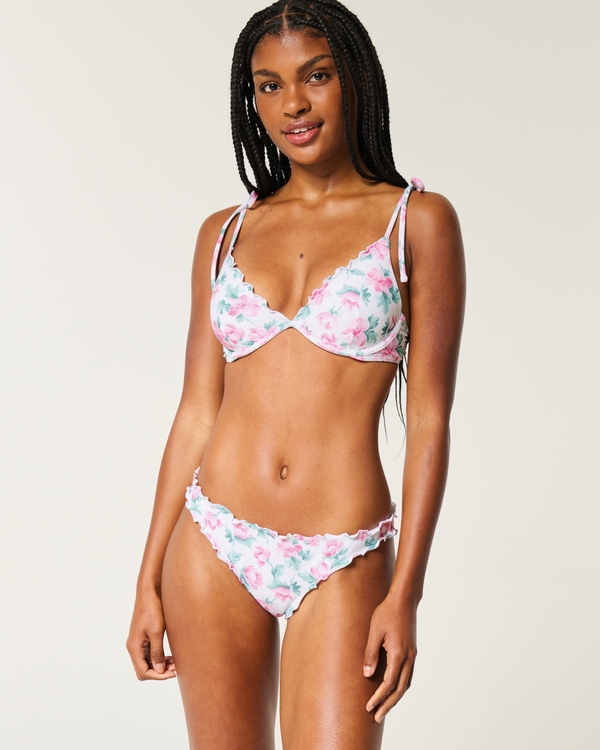 Ruffle Cheeky Bikini Bottom, Light Pink Floral