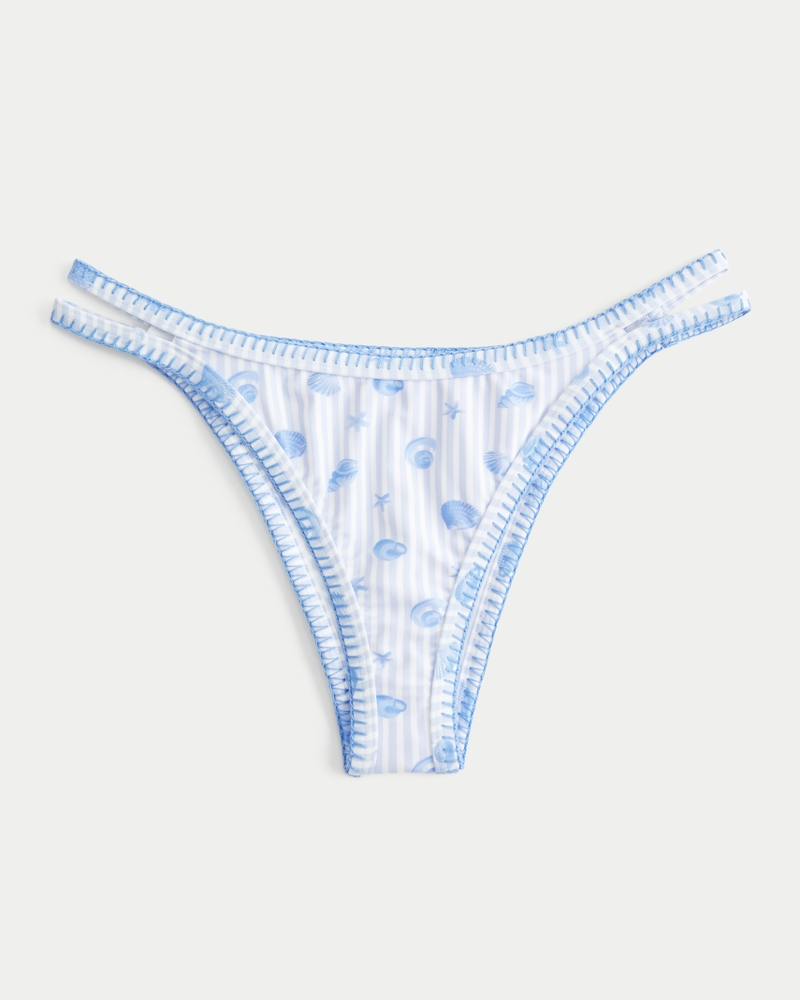 High-Leg Embroidered Stitch Strappy Cheekiest Bikini Bottom