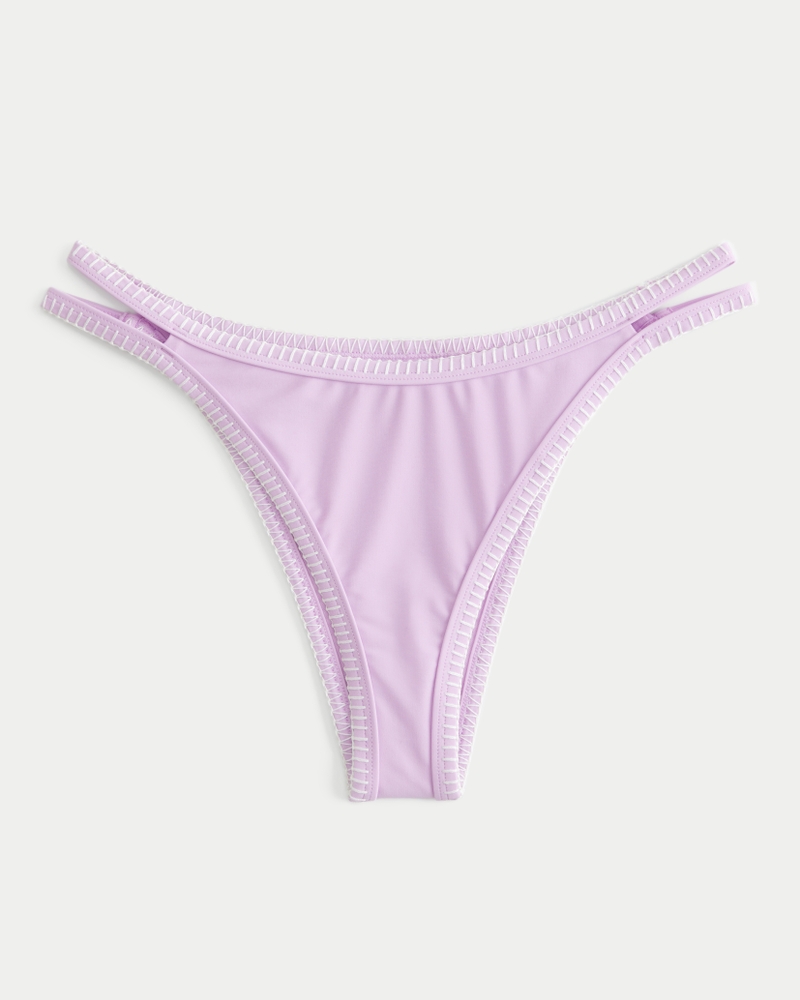 High-Leg Embroidered Stitch Strappy Cheekiest Bikini Bottom