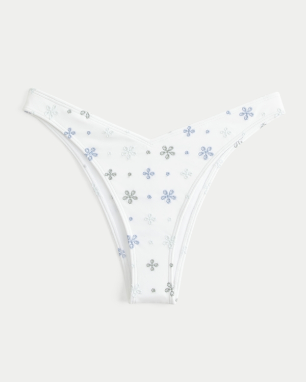 Bas de bikini échancré et ajouré de coupe très coquine, Imprimé Blanc view 2