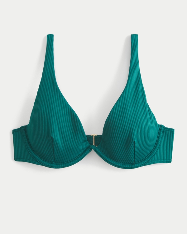 High Apex Ribbed Underwire Bikini Top, Pine Green view 1