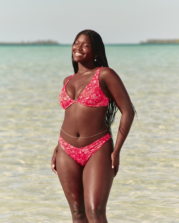 High Apex Ribbed Underwire Bikini Top, Cherry Red Floral view 2