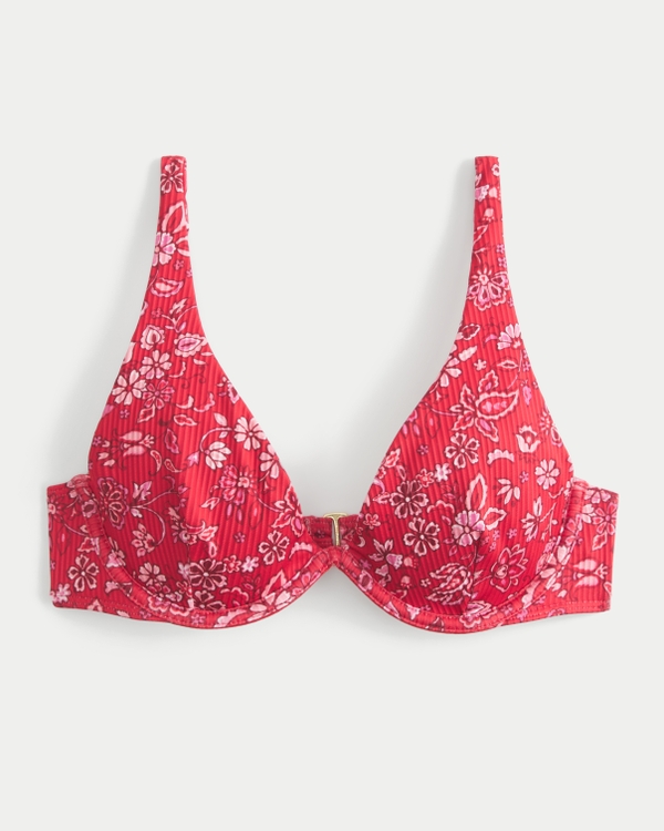 High Apex Ribbed Underwire Bikini Top, Cherry Red Floral view 2