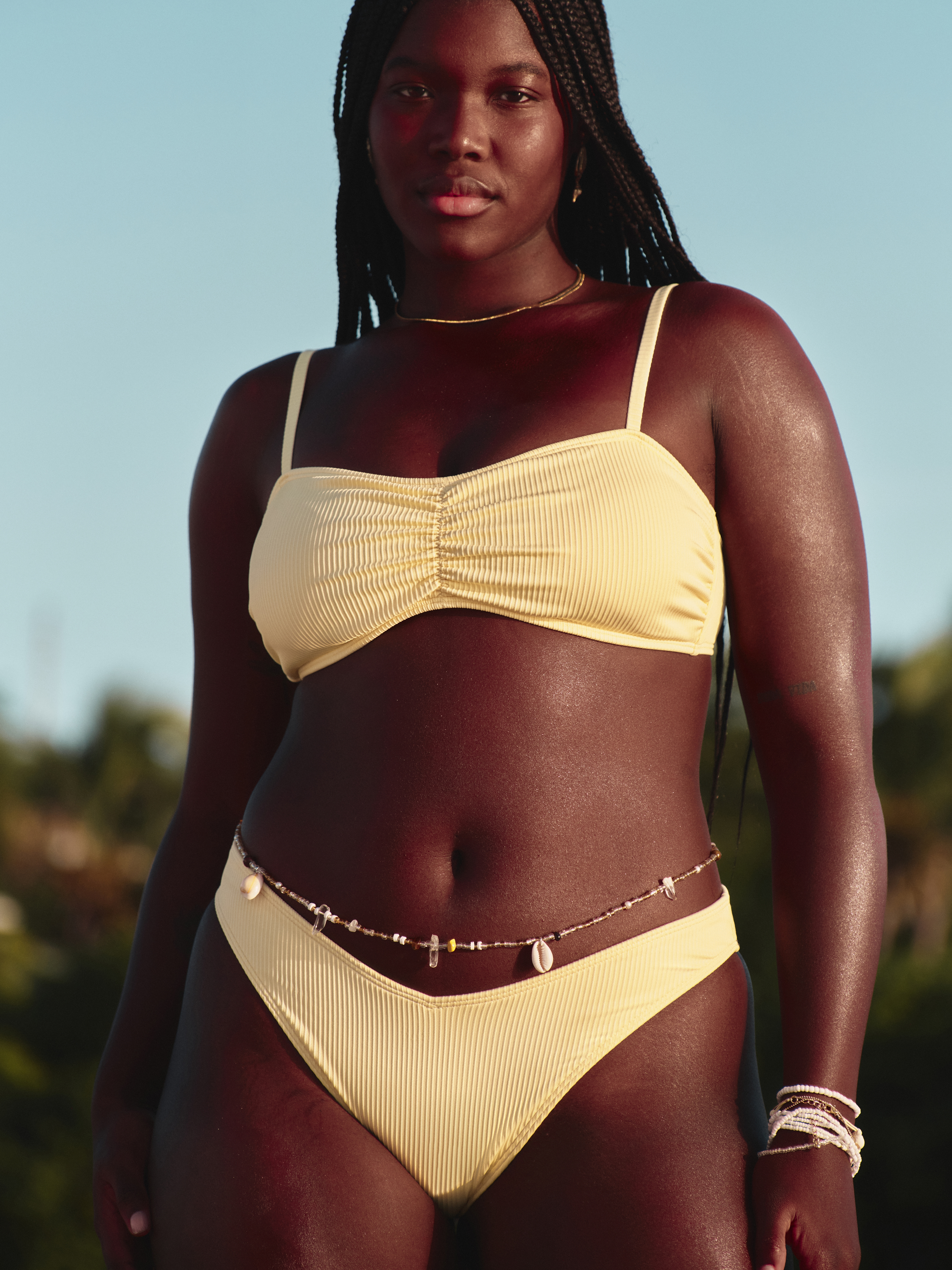 Ribbed High-Leg V-Waist Cheeky Bikini Bottom