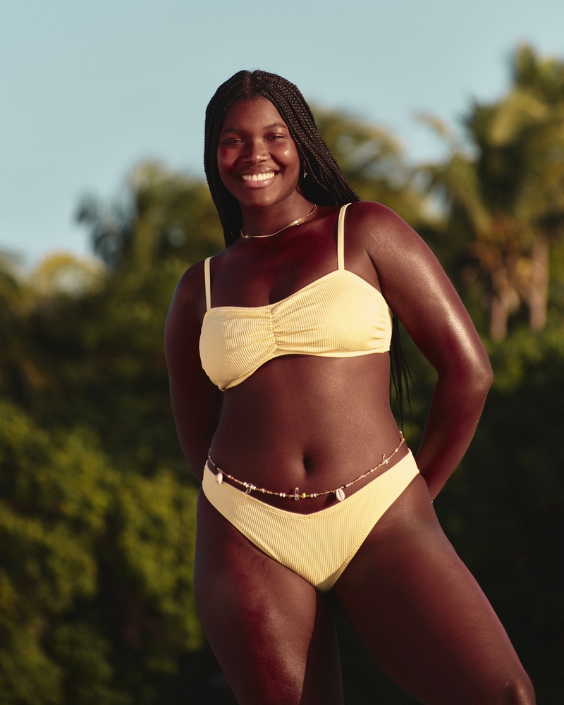 Ribbed High-Leg V-Waist Cheeky Bikini Bottom