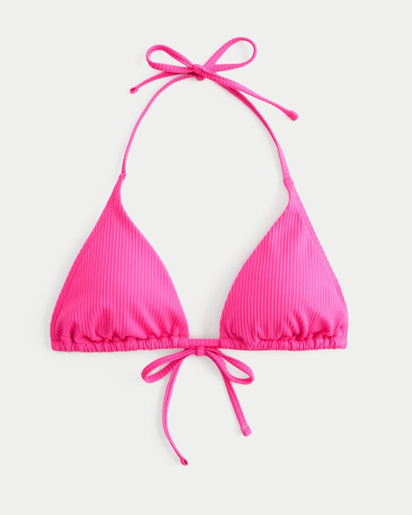 Ribbed Multi-Way Triangle Bikini Top, Neon Pink view 2