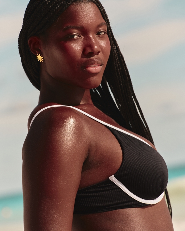 Ribbed Plunge Underwire Bikini Top