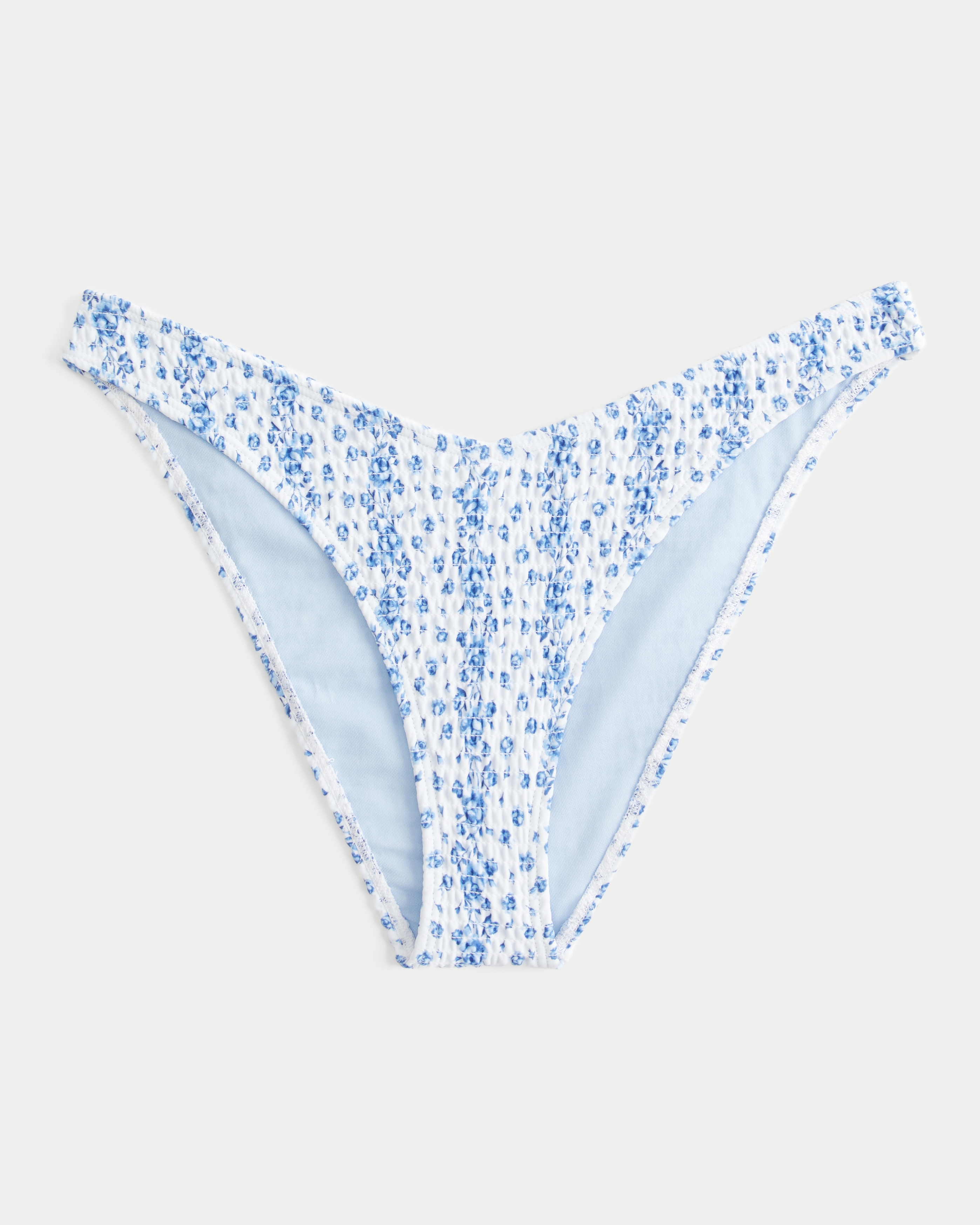 Smocked High-Leg Cheeky Bikini Bottom