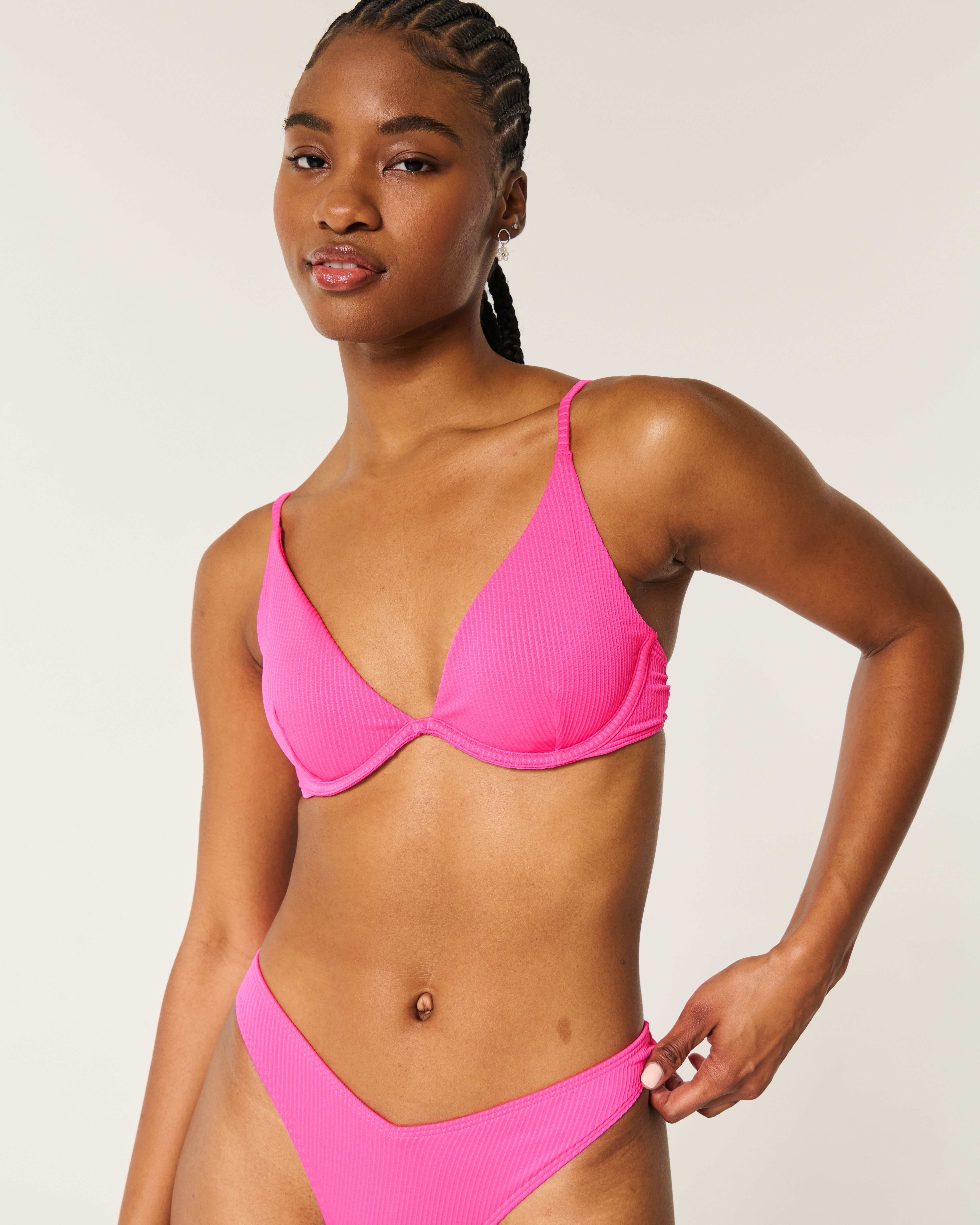 Ribbed Plunge Underwire Bikini Top