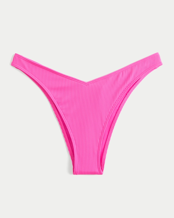 Ribbed High-Leg V-Waist Cheekiest Bikini Bottom, Neon Pink