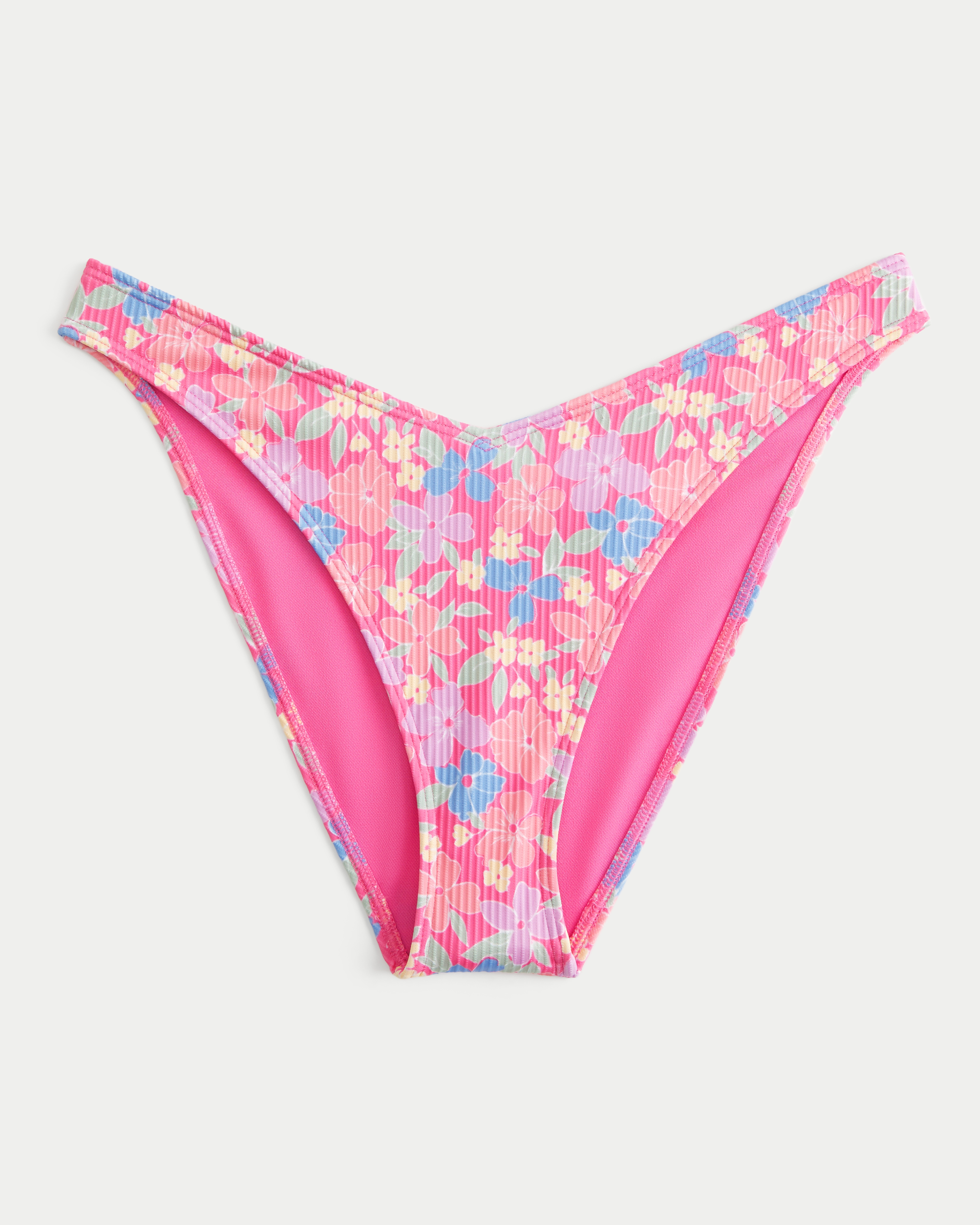 Ribbed V-Front High-Leg Cheeky Bikini Bottom
