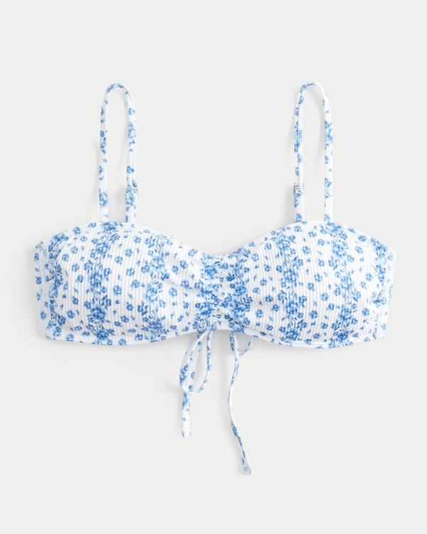 Ribbed Scoop Bikini Top, White Floral view 2