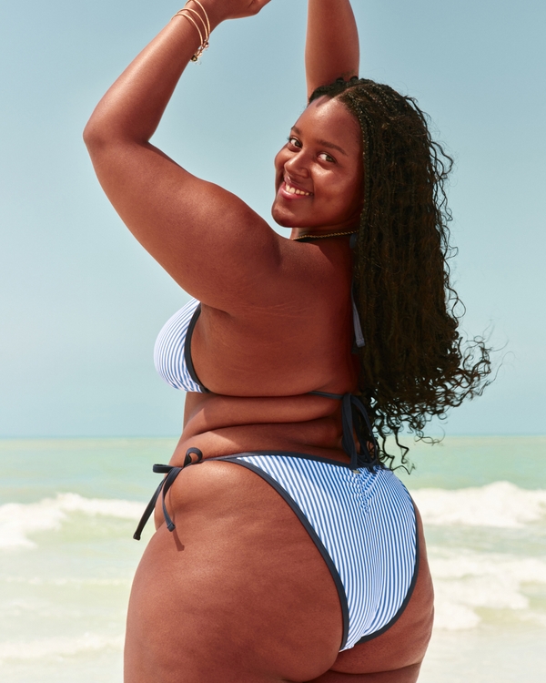 Side-Tie Cheeky Bikini Bottom, Navy Blue Stripe view 1