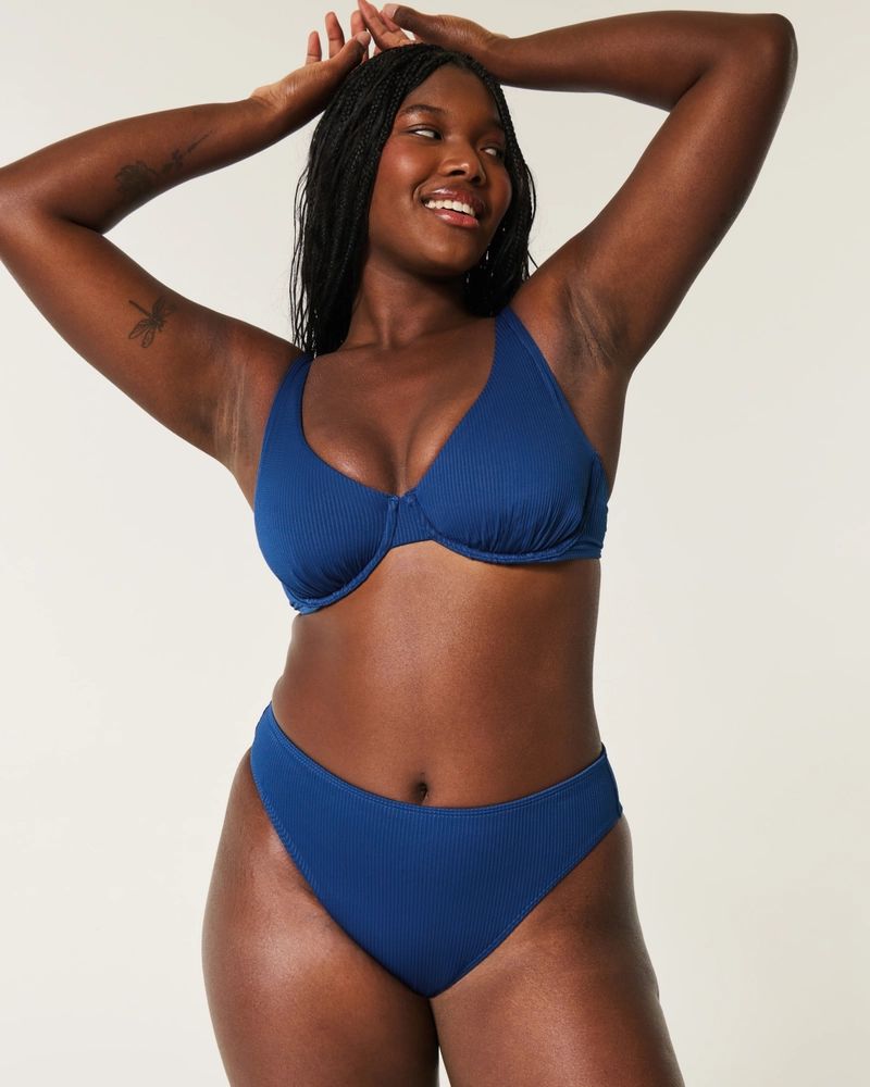 Curvy High-Leg High-Waist Ribbed Cheeky Bikini Bottom