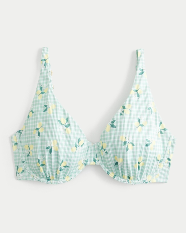 Curvy High Apex Ribbed Underwire Bikini Top, Light Green Print view 2