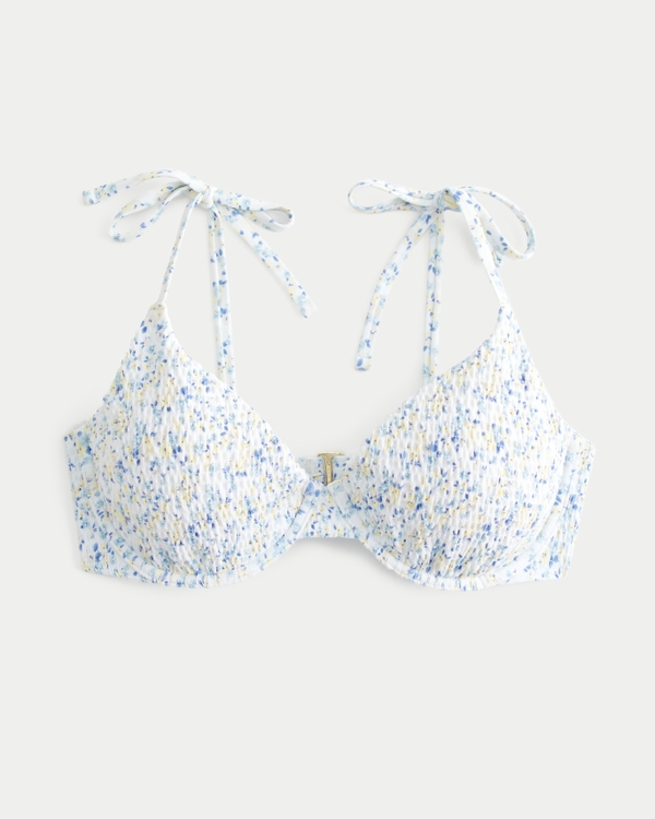 Curvy Smocked Underwire Bikini Top, White Print view 2